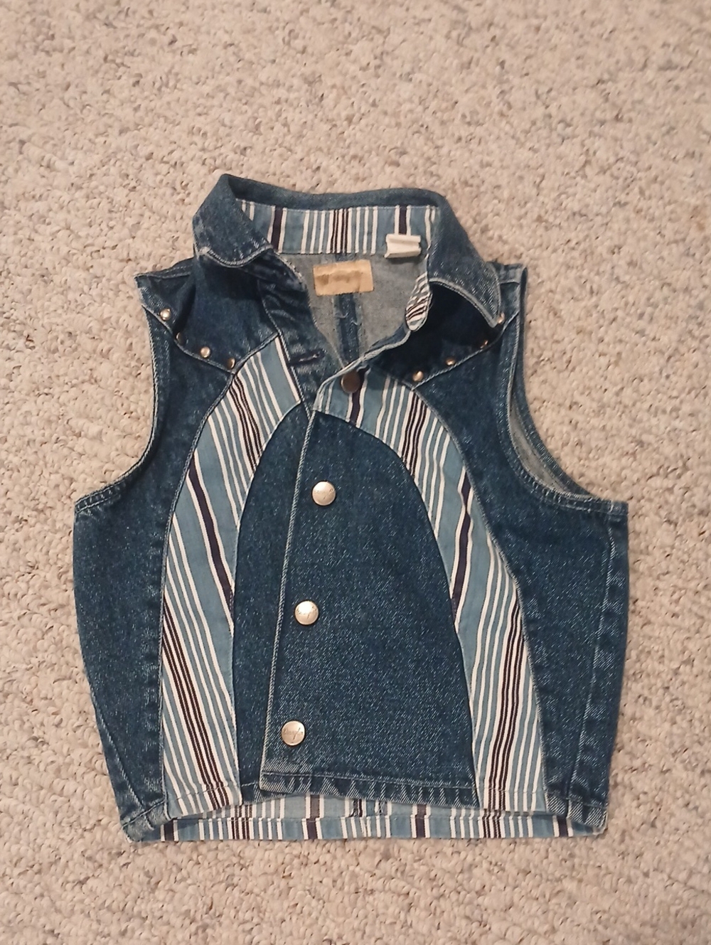 Wrangler Blue Denim Vest with Striped Insets